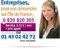 Entreprises, pour vos demandes sur l’Île de France : N° indigo : 0 820 820 305, non surtaxé : 01 43 02 42 72